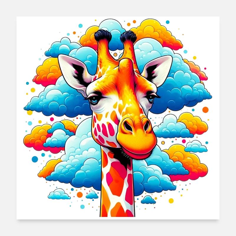 Giraffe with head in cloud clouds Poster 24" x 24" (60x60 cm)