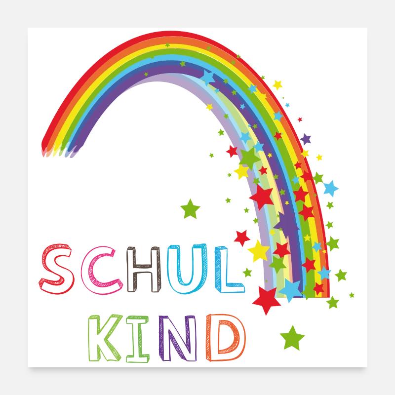 Schulkind Regenbogen - Poster 60x60 cm - Weiß