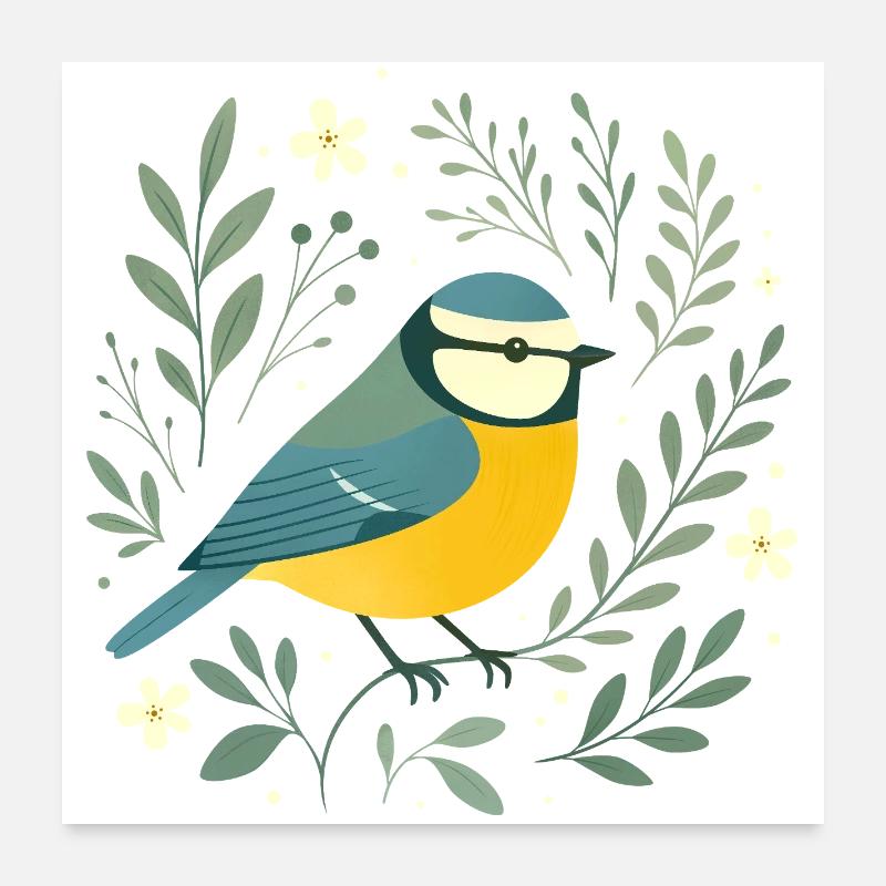 Bleu et fleurs Poster 60 x 60 cm