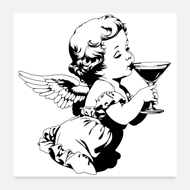 Cocktail Engel – Cherub mit Martini Glas Poster 60x60 cm