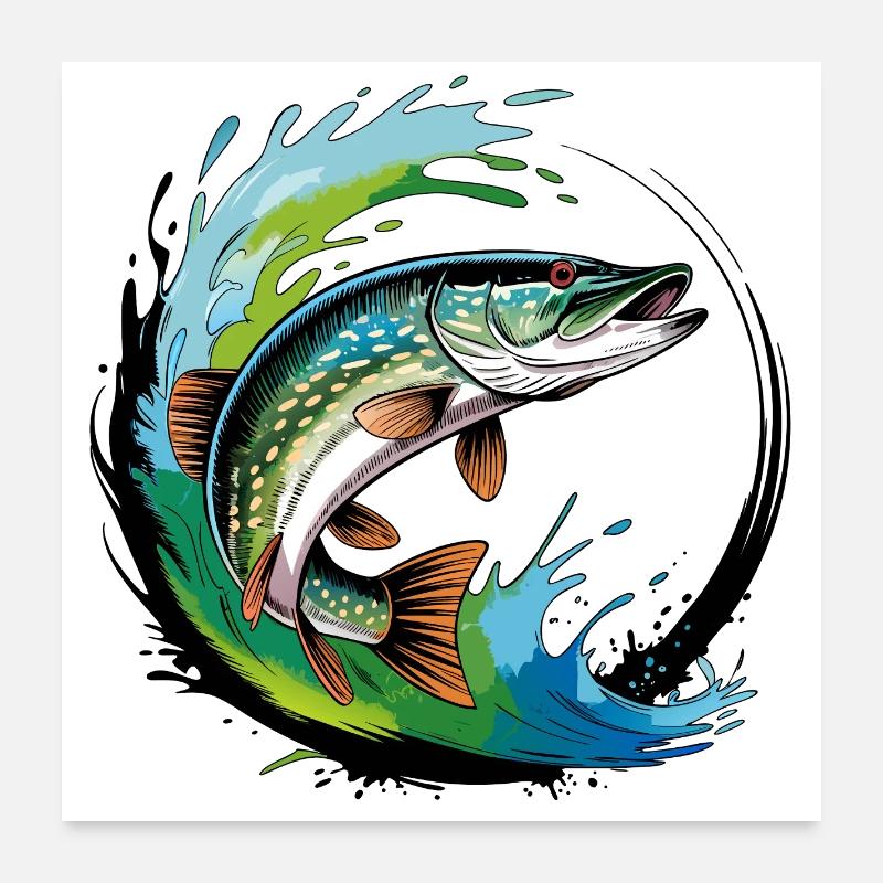 Pêche au brochet Poster 60 x 60 cm