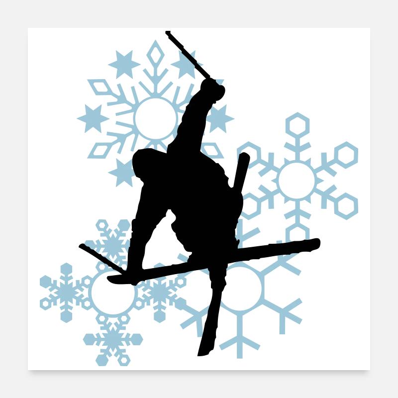 Skier mit Schneeflocken Poster 60x60 cm