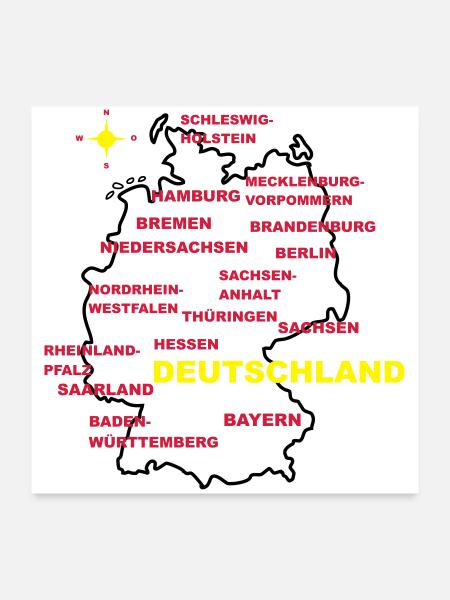 deutschland land karte - Poster 60x60 cm - Weiß - Vorne