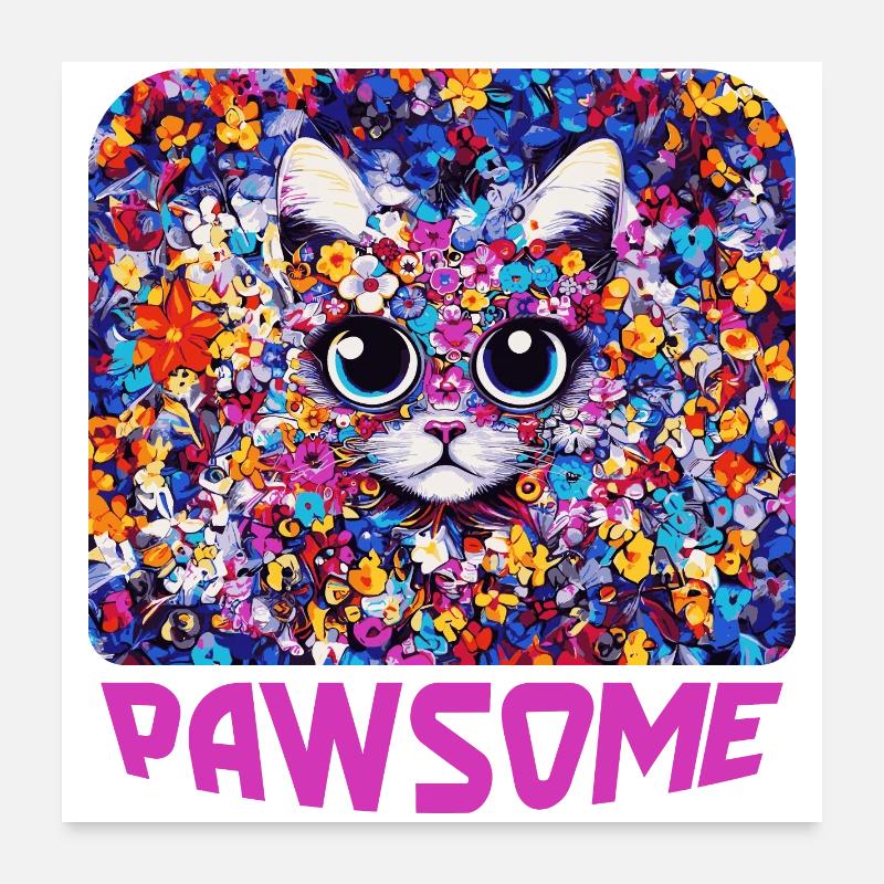 Pawsome - Chat en fleurs Poster 60 x 60 cm