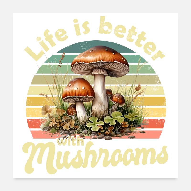 Pilz Pilze - Poster 60x60 cm - Weiß