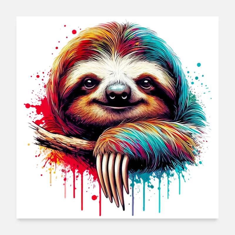 Faultier - Poster 60x60 cm - Weiß