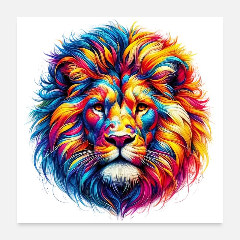 Löwe - Poster 60x60 cm - Weiß