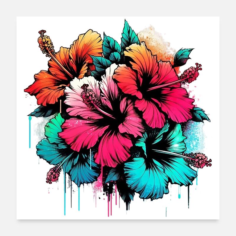 Hibiskusblüten - Poster 60x60 cm - Weiß