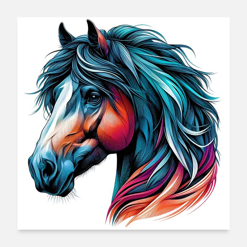 Cheval - Poster 60 x 60 cm - blanc
