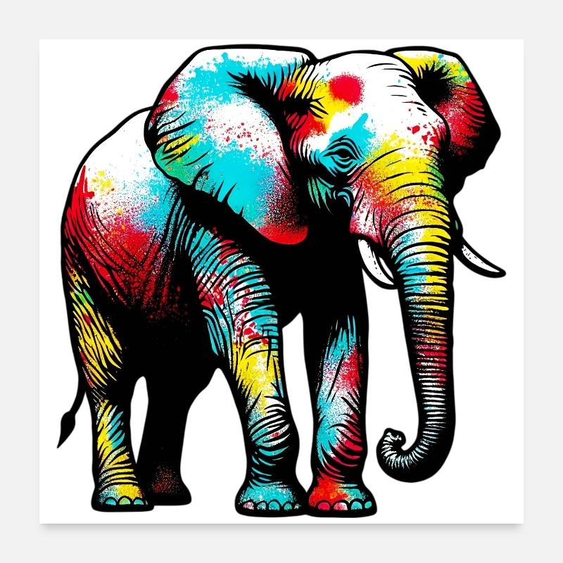 Elefant - Poster 60x60 cm - Weiß