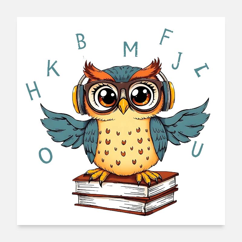 Eule auf Büchern Poster 60x60 cm