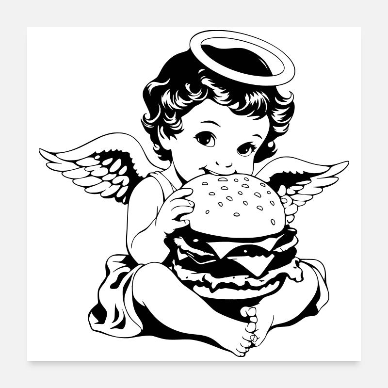 Burger Engel – Cherub isst Hamburger Vintage Poster 60x60 cm