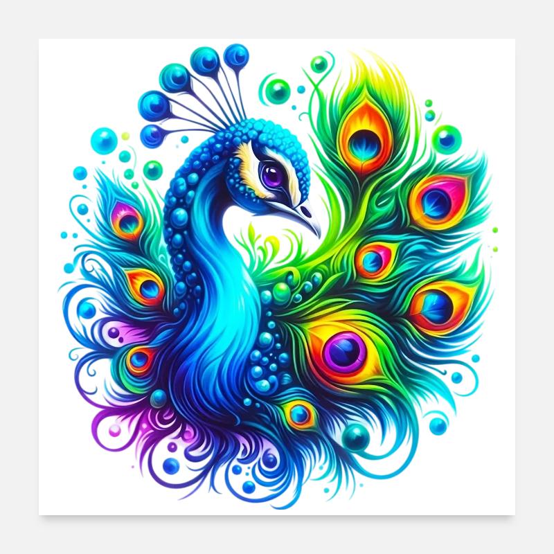 Pfau - Poster 60x60 cm - Weiß