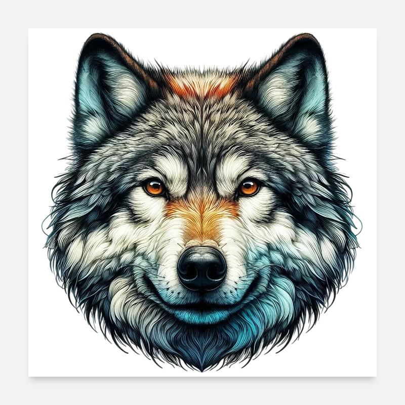 Wolf - Poster 60x60 cm - Weiß