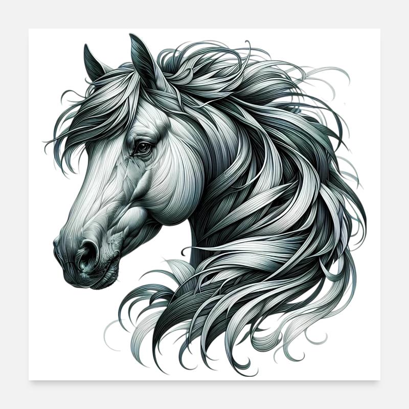 Cheval - Poster 60 x 60 cm - blanc