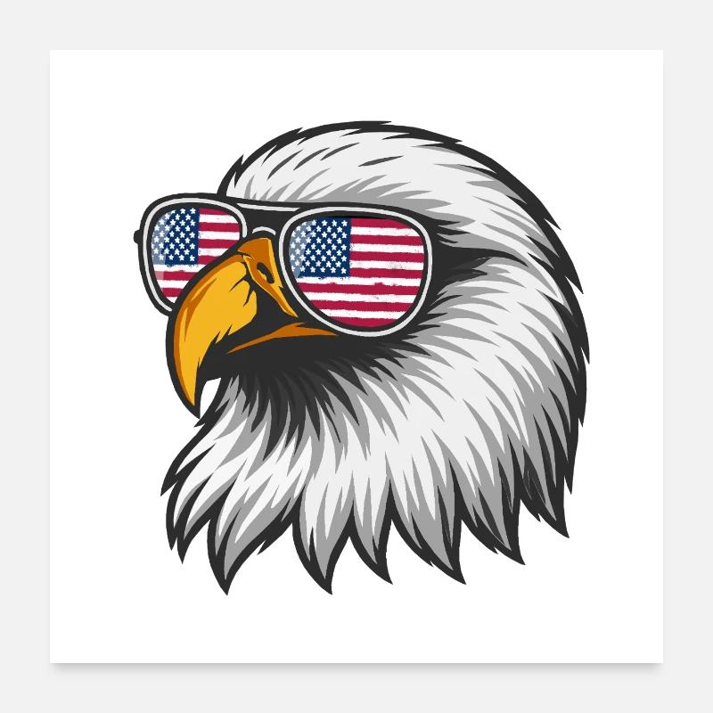 Aigle américain avec drapeau dans des lunettes Poster 60 x 60 cm