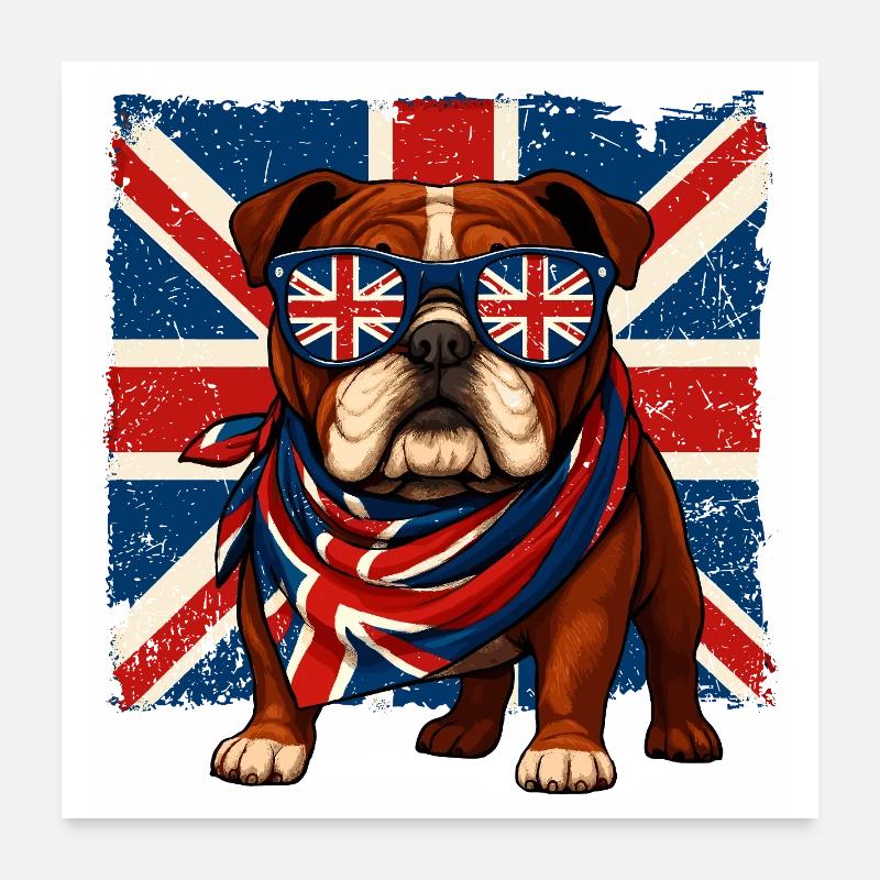 British Bulldog with Union Jack Sunglasses Poster 24" x 24" (60x60 cm)