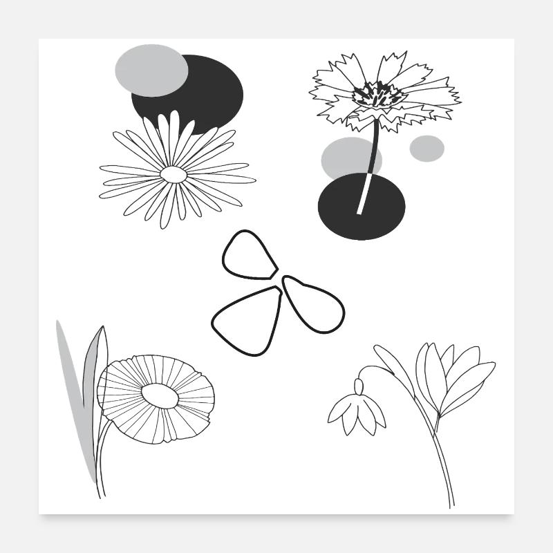 Fleurs noires et blanches Poster 60 x 60 cm