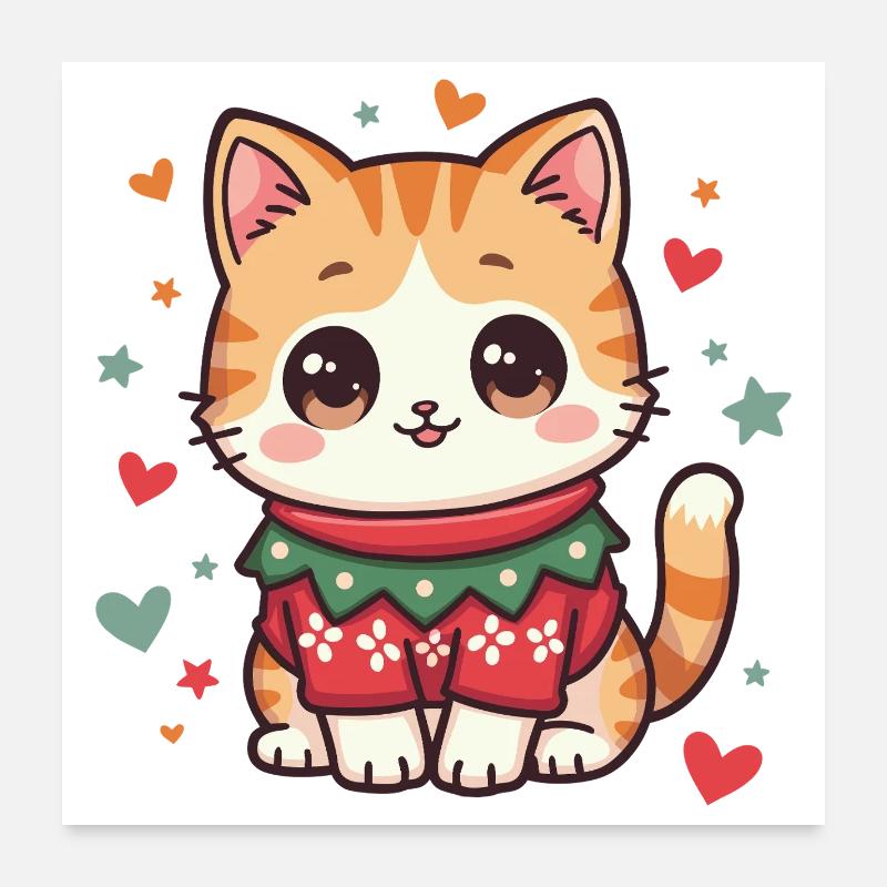 Chat de Noël Poster 60 x 60 cm