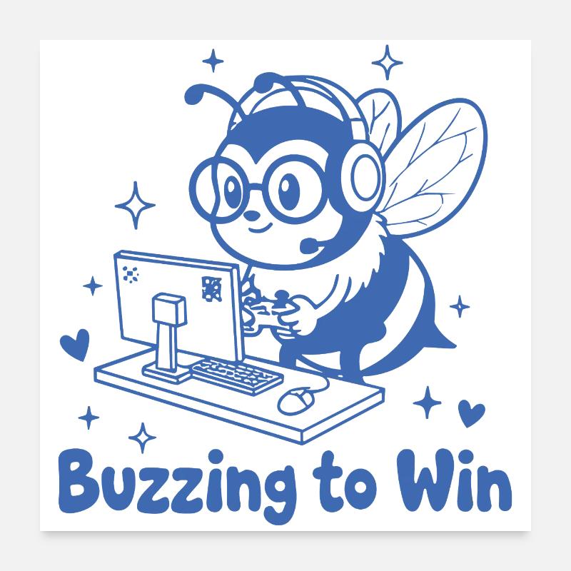 Gaming Biene am PC Buzzing to Win Poster 60x60 cm