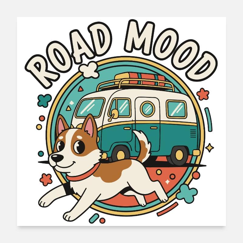Van camping-car Road Mod Dog Poster 60 x 60 cm