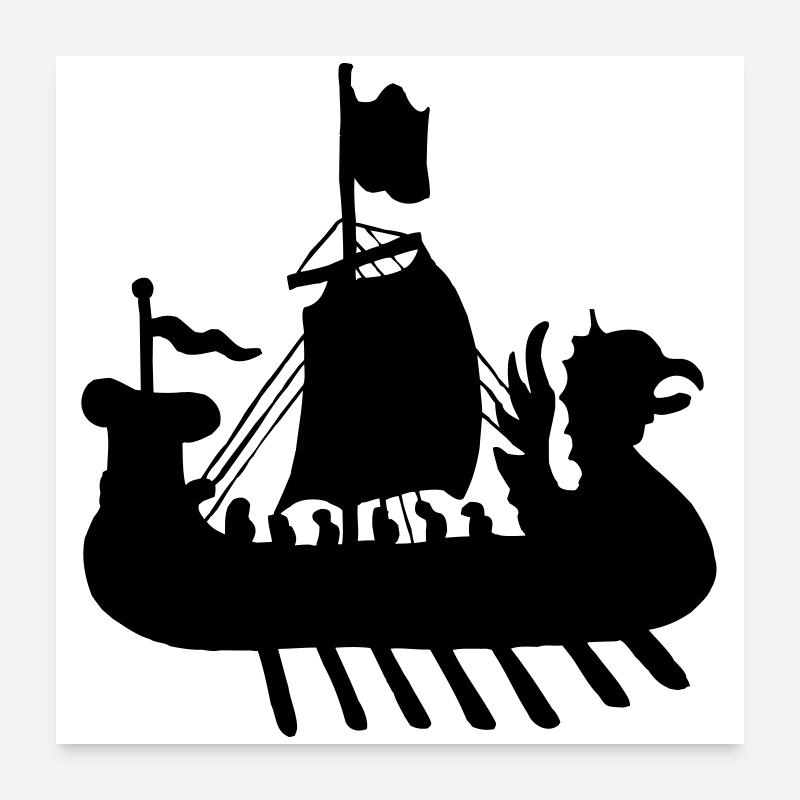 Wikingerboot Schiff Schattenbild Poster 60x60 cm