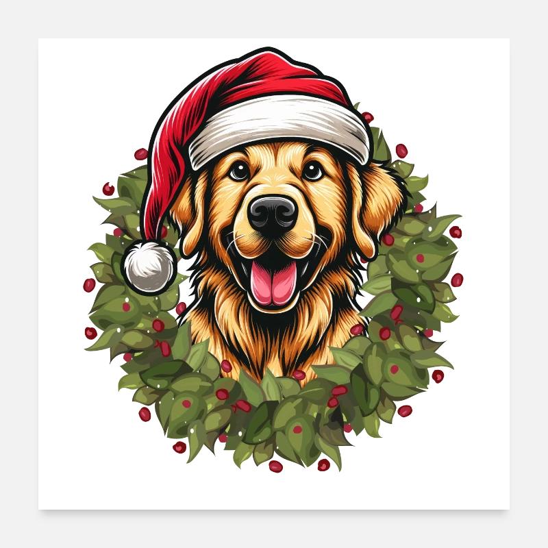 Golden Retriever à Noël 🎄 Poster 60 x 60 cm