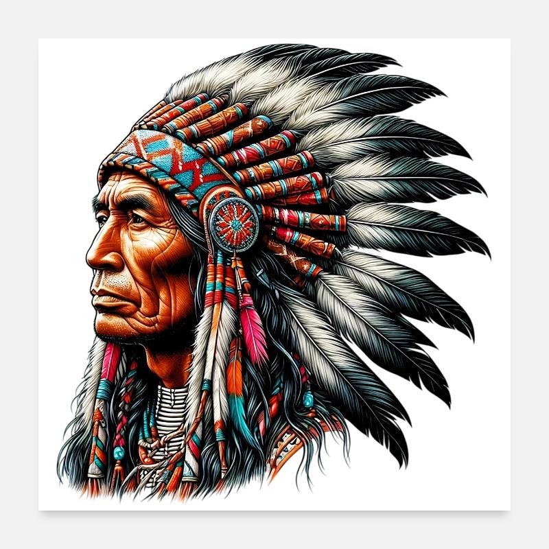 Amérindien Peau rouge d’Amérique Poster 60 x 60 cm