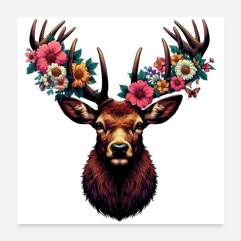 Deer with Flowers Poster 24" x 24" (60x60 cm)