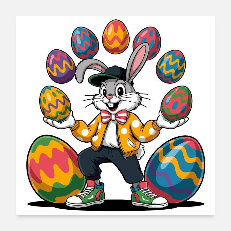 Osterhase mit bunten Eiern Poster 60x60 cm