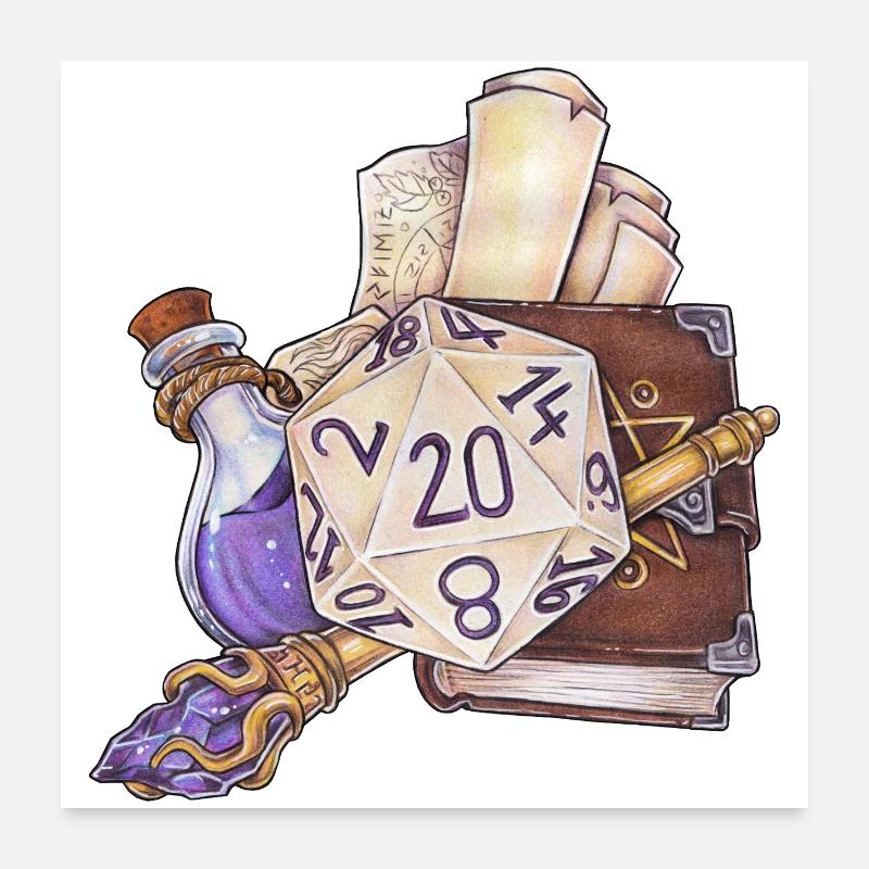 Wizard pour cadeaux de dés D20 sur table de jeu de rôle Poster 60 x 60 cm