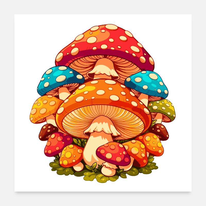 Colorful Toadstools Cartoon Poster 24" x 24" (60x60 cm)