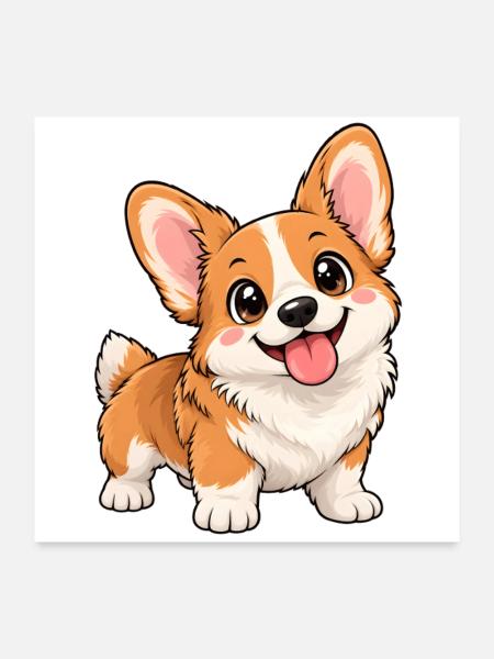 Corgi Kawaii Style – Süßer kleiner Hund - Poster 60x60 cm - Weiß - Vorne