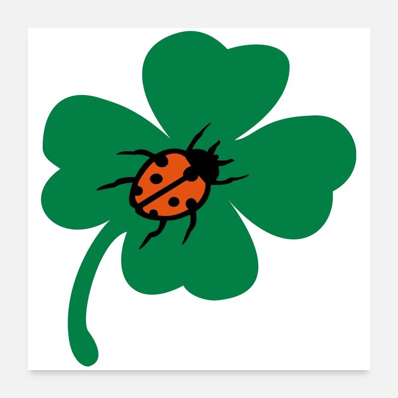 Coccinelle à feuilles de trèfle chanceuse Poster 60 x 60 cm