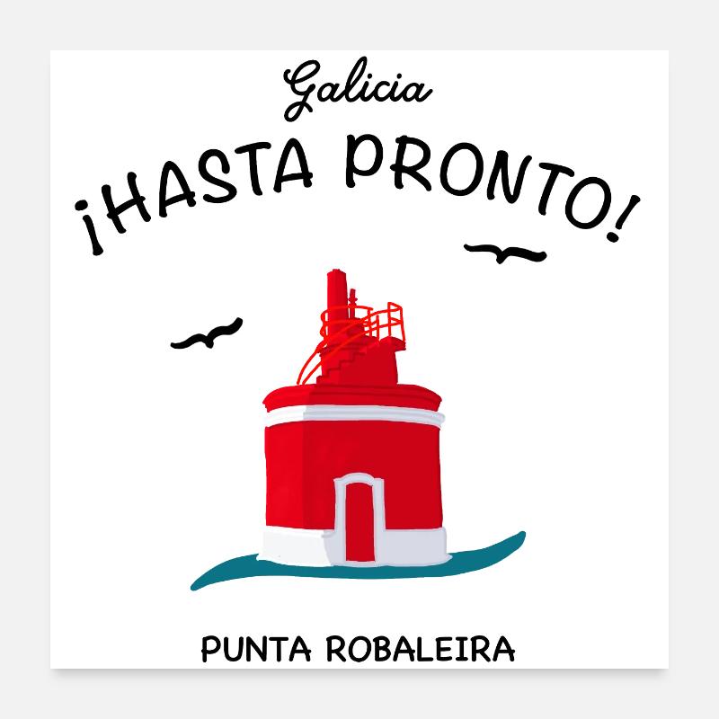 Galicien, Leuchtturm Punta Robaleira, Spanien - Poster 60x60 cm - Weiß