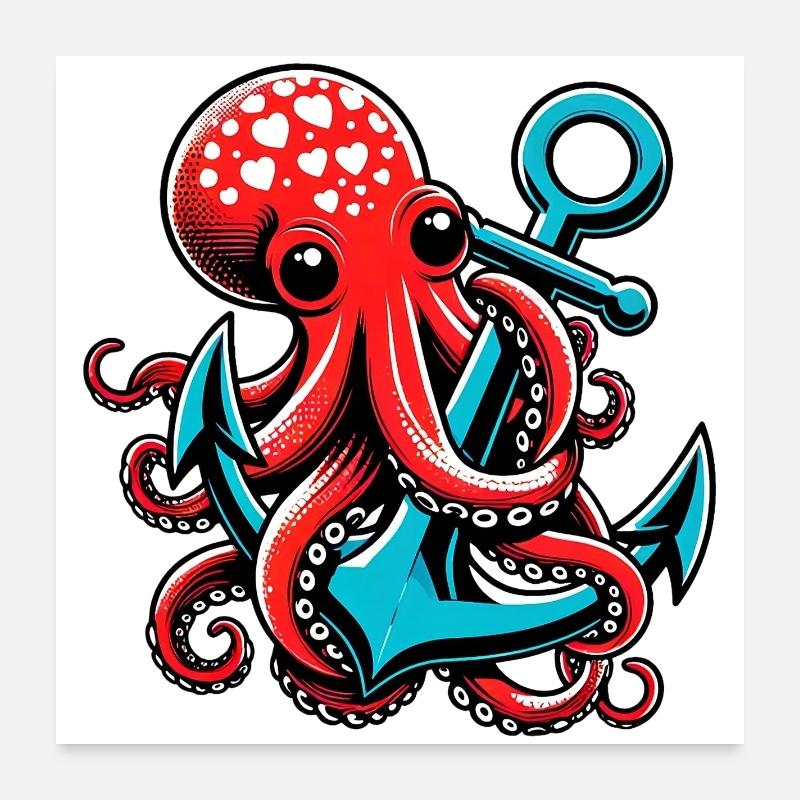 Oktopus umarmt einen Anker Poster 60x60 cm