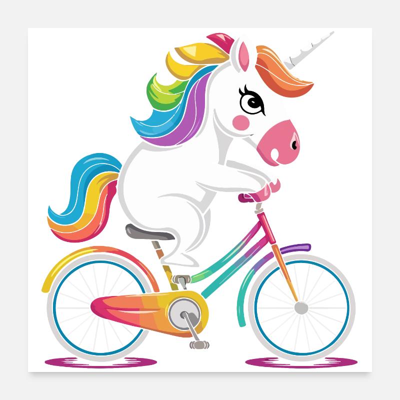 Rainbow Unicorn Riding a Bicycle Poster 24" x 24" (60x60 cm)
