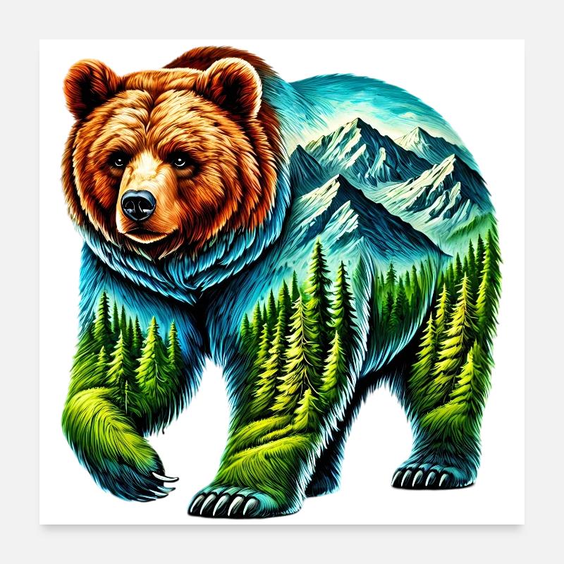 Bär - Poster 60x60 cm - Weiß