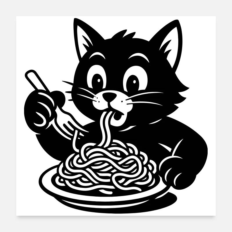 Le chat mange des spaghettis Mème Poster 60 x 60 cm