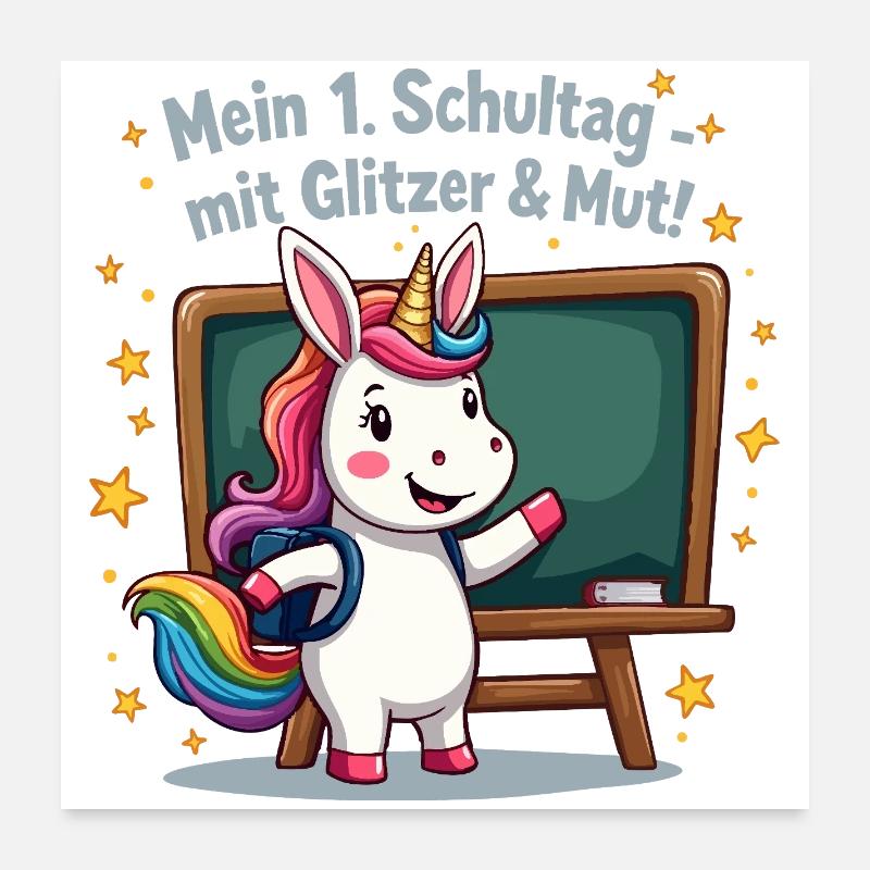Licorne de l’école - 1ère année avec début de paillettes Poster 60 x 60 cm