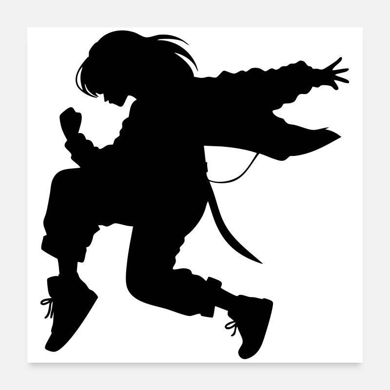 Breakdance B-Girl Silhouette en action - Poster 60 x 60 cm - blanc