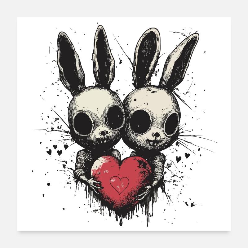 Gothic Easter Bunny Love – Zwei Hasen mit Herz Poster 60x60 cm