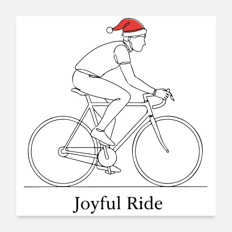 Balade joyeuse Père Noël cycliste Poster 60 x 60 cm