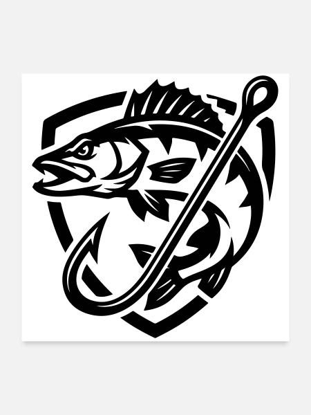 Hecht Fisch Angeln Symbol - Poster 60x60 cm - Weiß - Vorne