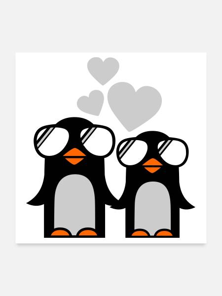 penguins fallen in love - Poster 60 x 60 cm - blanc - Devant