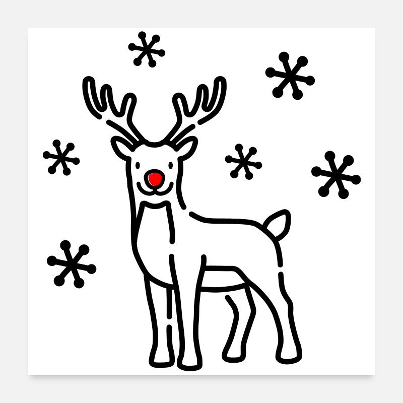 Cerf de Noël Renne - Poster 60 x 60 cm - blanc