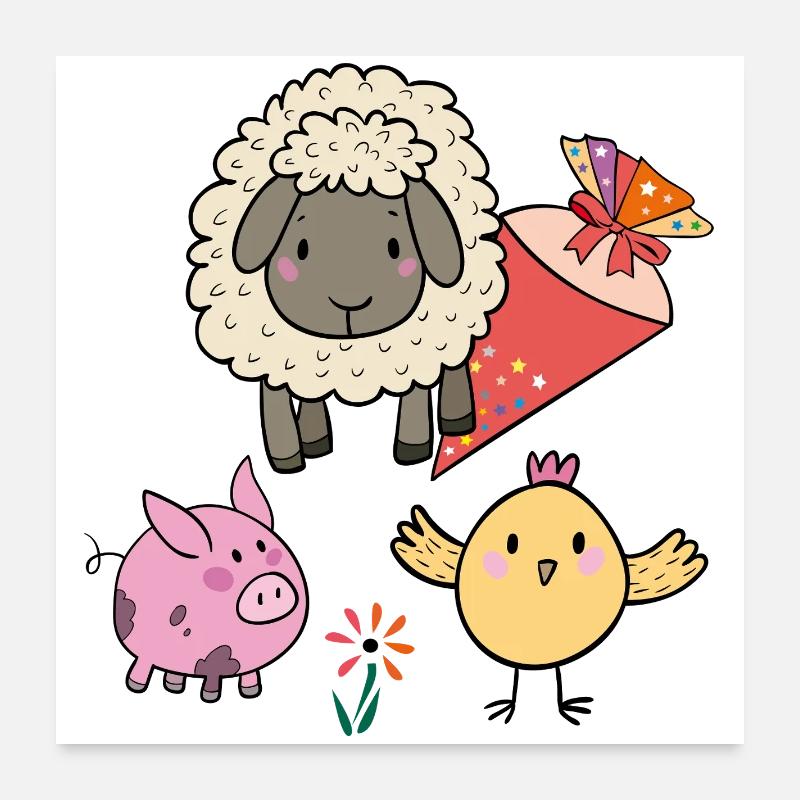 Schulanfang mit Zuckertüte - Poster 60x60 cm - Weiß