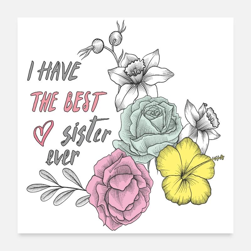 Beste Schwester Blüten Herz  Poster 60x60 cm