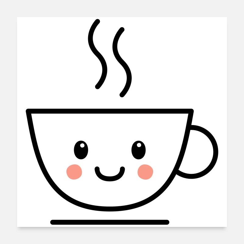 Coffee, tea or cocoa cup with kawaii face Poster 24" x 24" (60x60 cm)