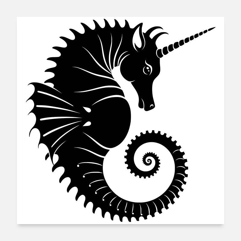 Einhorn-Seepferdchen – Mystisches Meerwesen Poster 60x60 cm